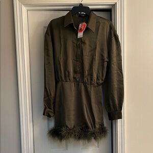 Cider Olive Green Feather Hem shirt dress